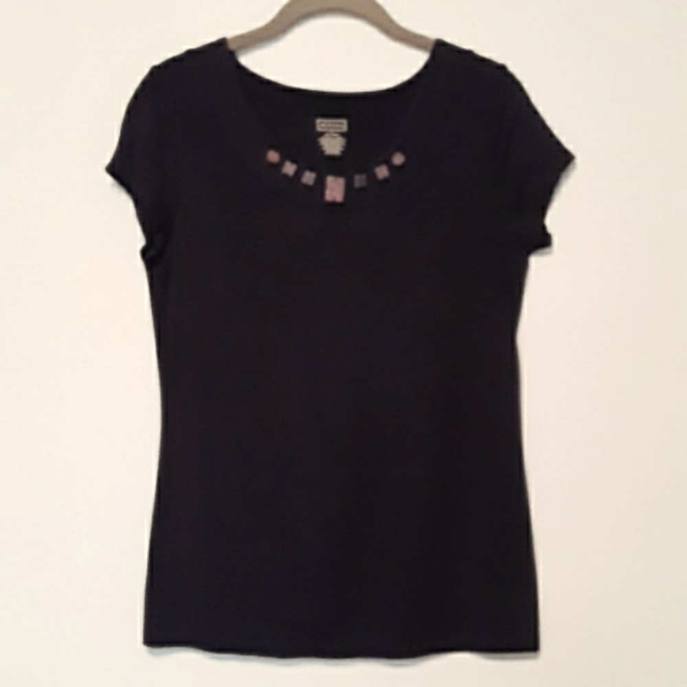 🧨3/$15 Merona Black Short Sleeve top - Sz S Rayon/Spandex jersey